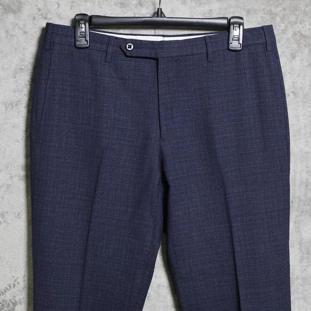 Zanella Pants Mens 32x30 Navy Blue Curtis Dress Slim Straight Tweed Wool Italy - Picture 2 of 14